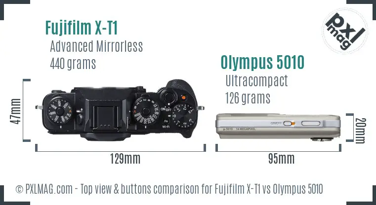 Fujifilm X-T1 vs Olympus 5010 top view buttons comparison