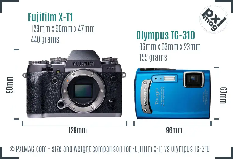 Fujifilm X-T1 vs Olympus TG-310 size comparison