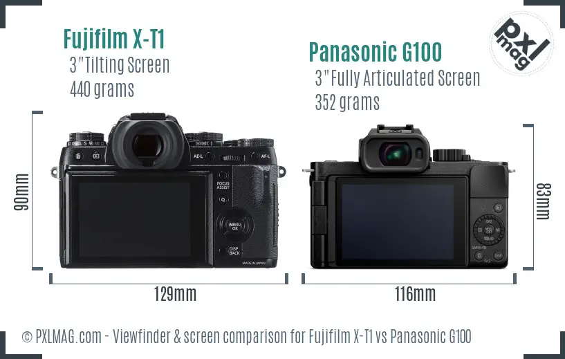 Fujifilm X-T1 vs Panasonic G100 Screen and Viewfinder comparison