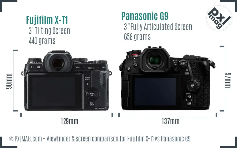 Fujifilm X-T1 vs Panasonic G9 Screen and Viewfinder comparison