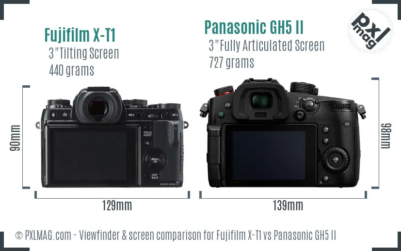 Fujifilm X-T1 vs Panasonic GH5 II Screen and Viewfinder comparison
