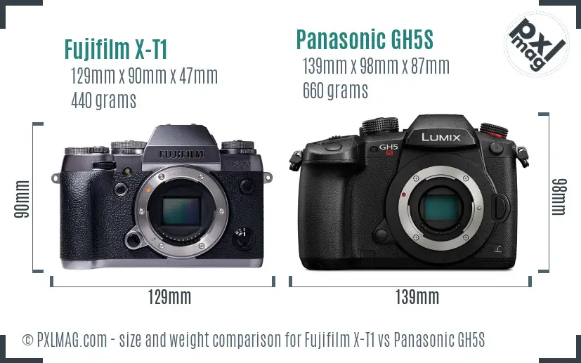 Fujifilm X-T1 vs Panasonic GH5S size comparison Fujifilm X-T1 vs Panasonic GH5S size comparison