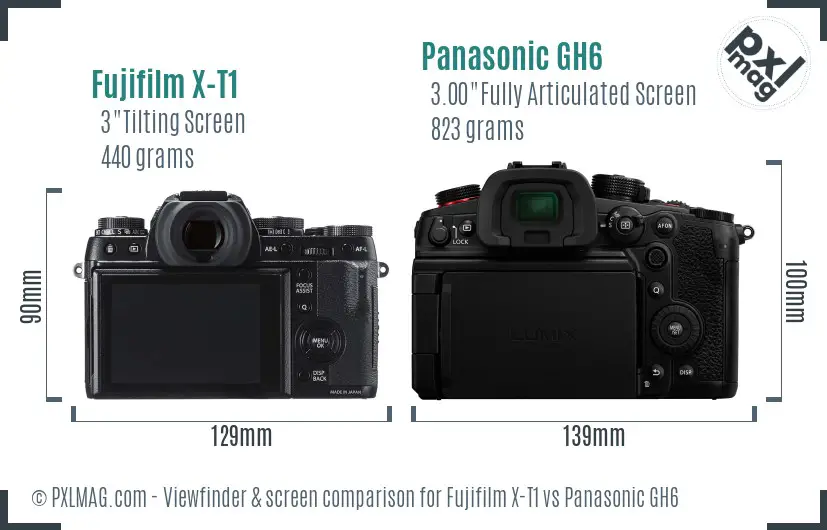 Fujifilm X-T1 vs Panasonic GH6 Screen and Viewfinder comparison