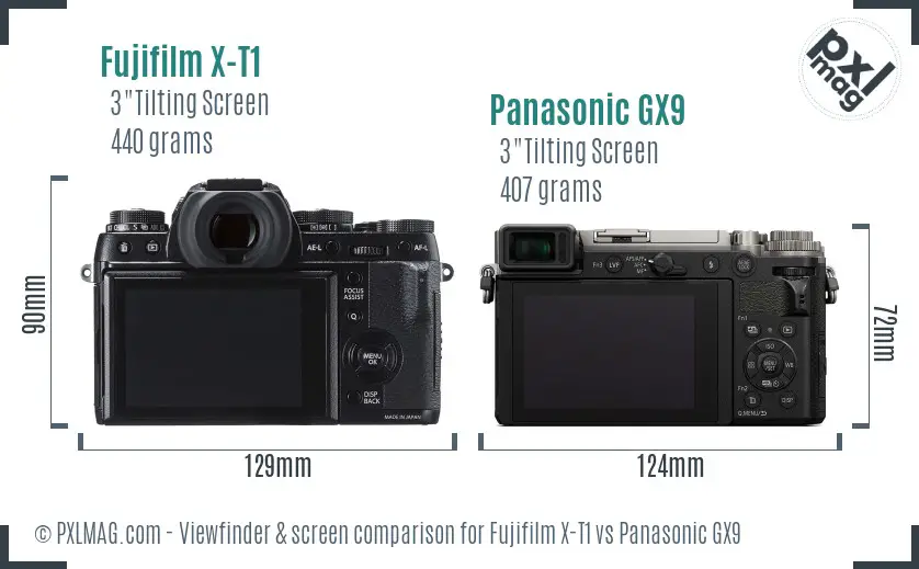 Fujifilm X-T1 vs Panasonic GX9 Screen and Viewfinder comparison