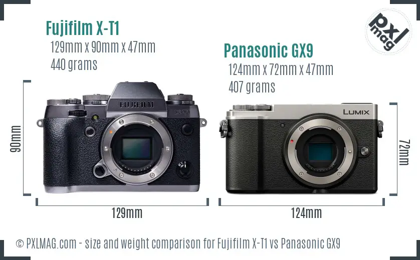 Fujifilm X-T1 vs Panasonic GX9 size comparison