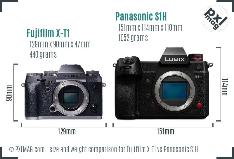 Fujifilm X-T1 vs Panasonic S1H size comparison