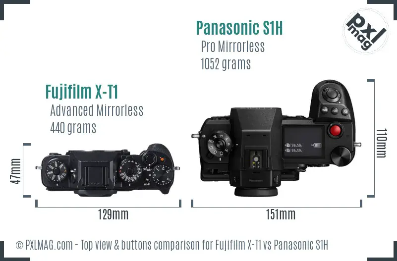 Fujifilm X-T1 vs Panasonic S1H top view buttons comparison