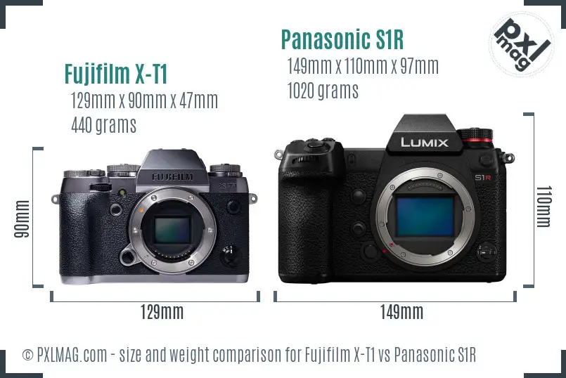 Fujifilm X-T1 vs Panasonic S1R size comparison Fujifilm X-T1 vs Panasonic S1R size comparison