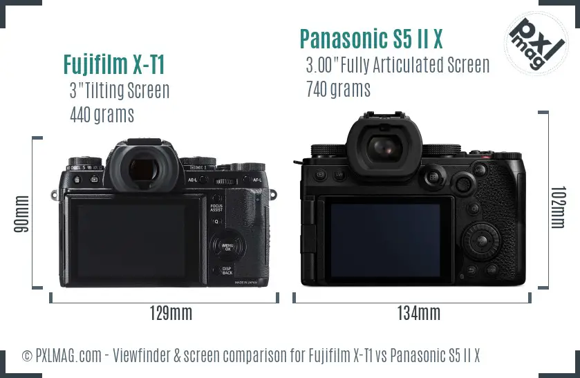 Fujifilm X-T1 vs Panasonic S5 II X Screen and Viewfinder comparison