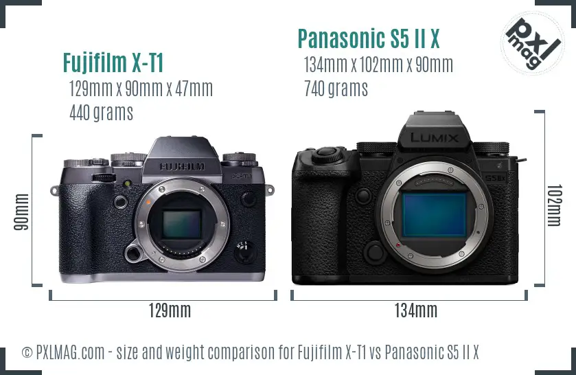 Fujifilm X-T1 vs Panasonic S5 II X size comparison