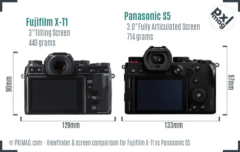 Fujifilm X-T1 vs Panasonic S5 Screen and Viewfinder comparison