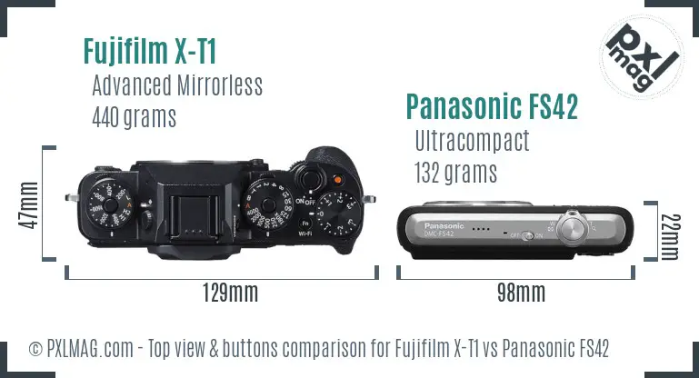 Fujifilm X-T1 vs Panasonic FS42 top view buttons comparison