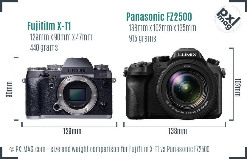 Fujifilm X-T1 vs Panasonic FZ2500 size comparison