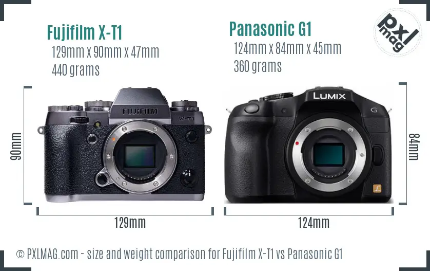 Fujifilm X-T1 vs Panasonic G1 size comparison