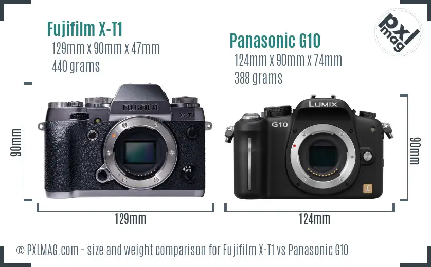 Fujifilm X-T1 vs Panasonic G10 size comparison