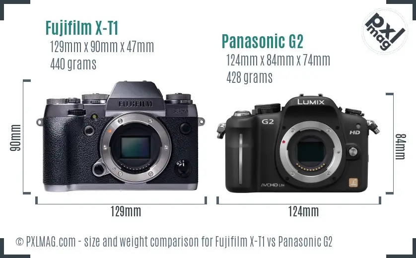 Fujifilm X-T1 vs Panasonic G2 size comparison Fujifilm X-T1 vs Panasonic G2 size comparison
