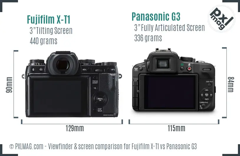 Fujifilm X-T1 vs Panasonic G3 Screen and Viewfinder comparison