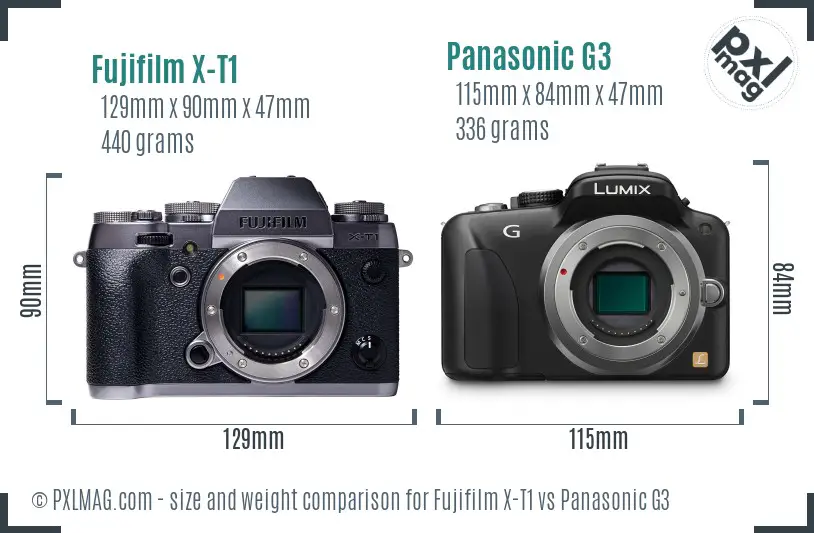 Fujifilm X-T1 vs Panasonic G3 size comparison