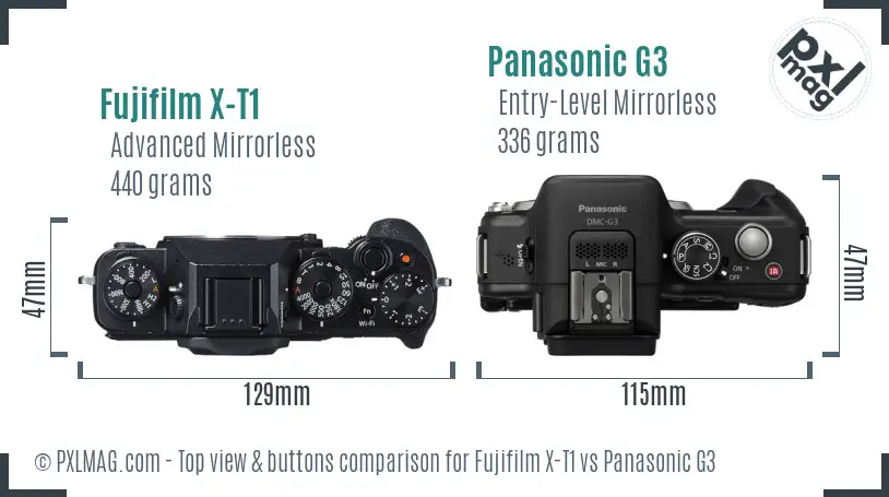 Fujifilm X-T1 vs Panasonic G3 top view buttons comparison