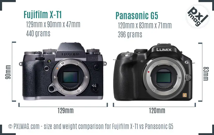 Fujifilm X-T1 vs Panasonic G5 size comparison