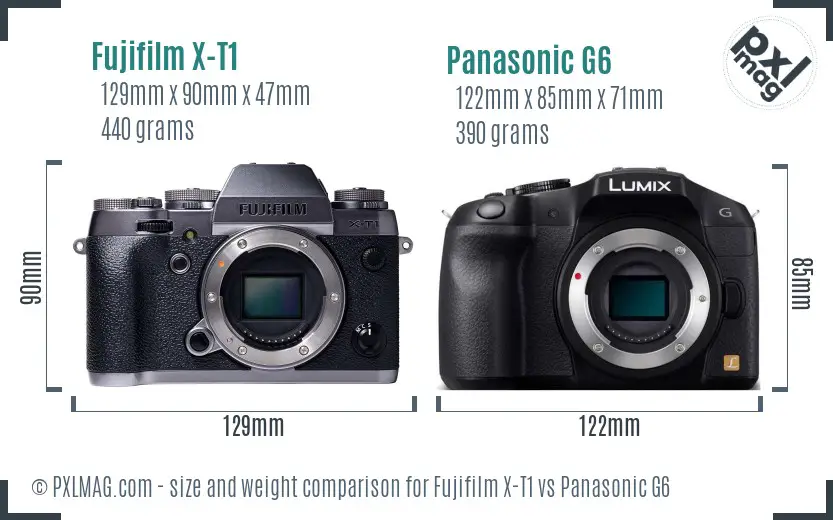 Fujifilm X-T1 vs Panasonic G6 size comparison Fujifilm X-T1 vs Panasonic G6 size comparison