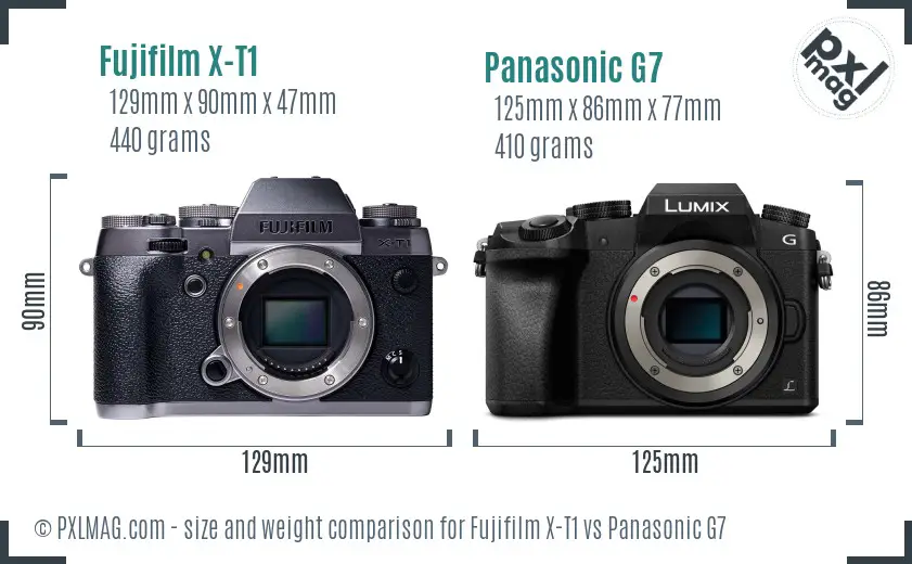 Fujifilm X-T1 vs Panasonic G7 size comparison