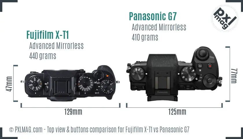 Fujifilm X-T1 vs Panasonic G7 top view buttons comparison