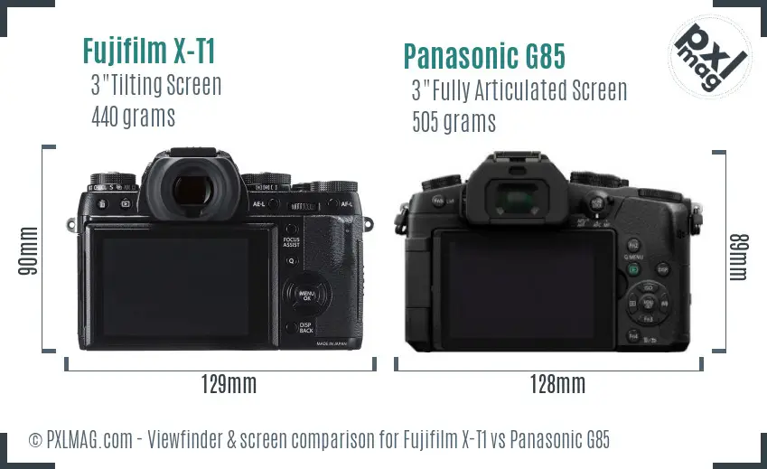 Fujifilm X-T1 vs Panasonic G85 Screen and Viewfinder comparison