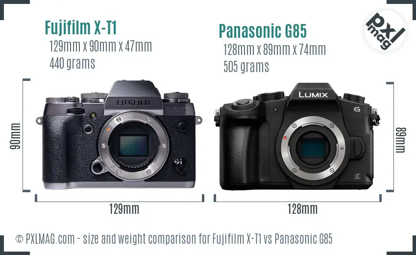 Fujifilm X-T1 vs Panasonic G85 size comparison