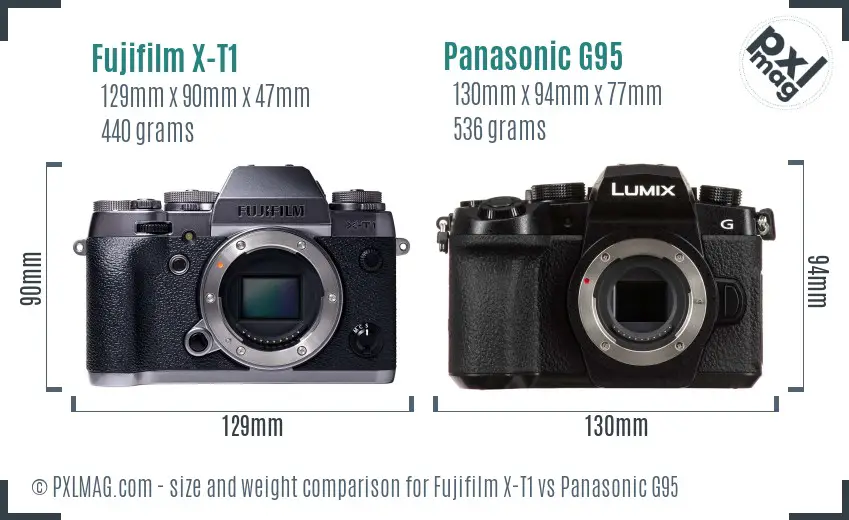 Fujifilm X-T1 vs Panasonic G95 size comparison