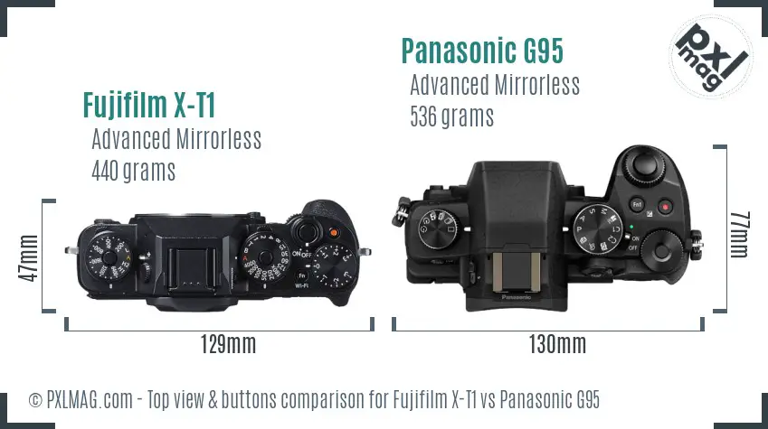 Fujifilm X-T1 vs Panasonic G95 top view buttons comparison