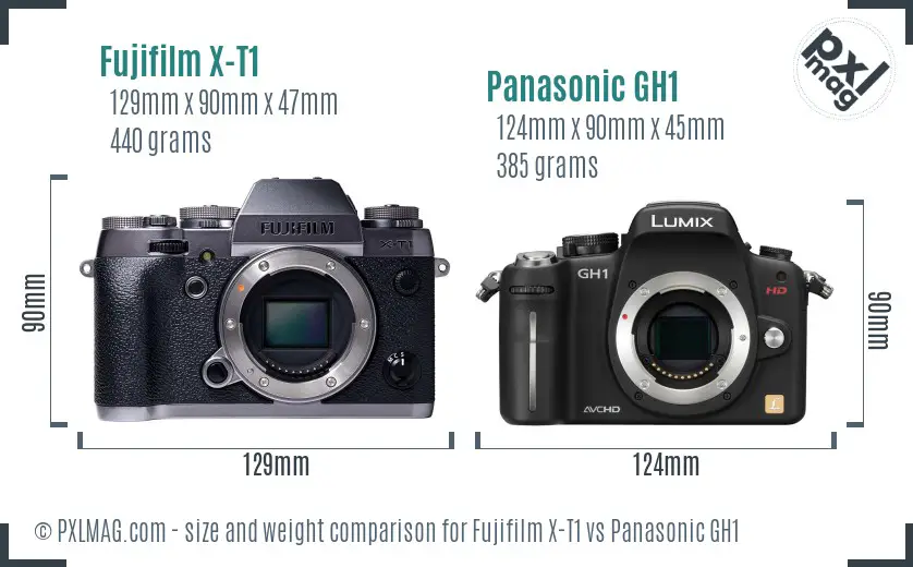 Fujifilm X-T1 vs Panasonic GH1 size comparison