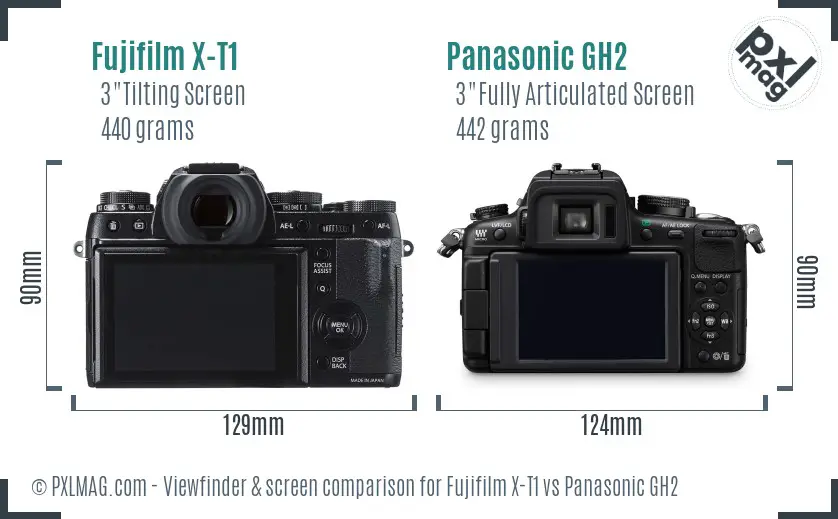 Fujifilm X-T1 vs Panasonic GH2 Screen and Viewfinder comparison