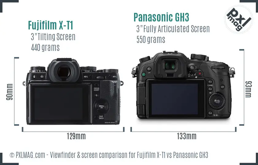 Fujifilm X-T1 vs Panasonic GH3 Screen and Viewfinder comparison