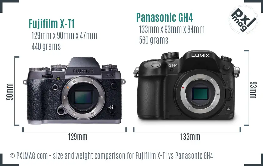 Fujifilm X-T1 vs Panasonic GH4 size comparison