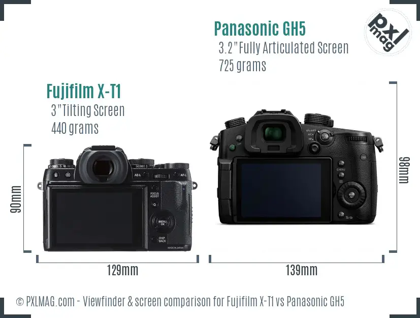 Fujifilm X-T1 vs Panasonic GH5 Screen and Viewfinder comparison