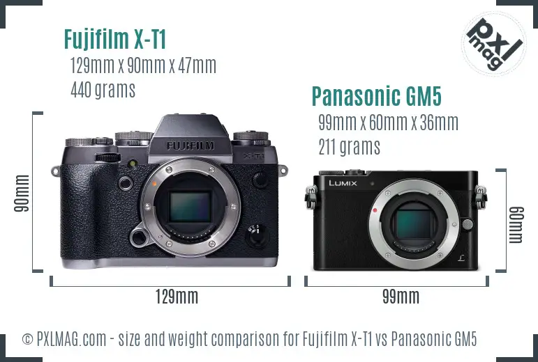 Fujifilm X-T1 vs Panasonic GM5 size comparison