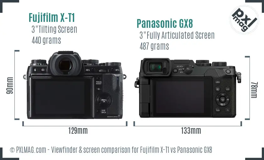 Fujifilm X-T1 vs Panasonic GX8 Screen and Viewfinder comparison
