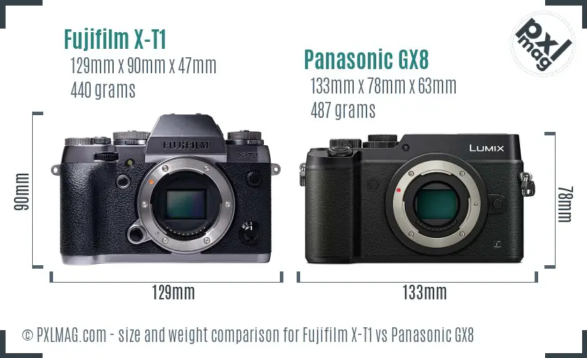 Fujifilm X-T1 vs Panasonic GX8 size comparison