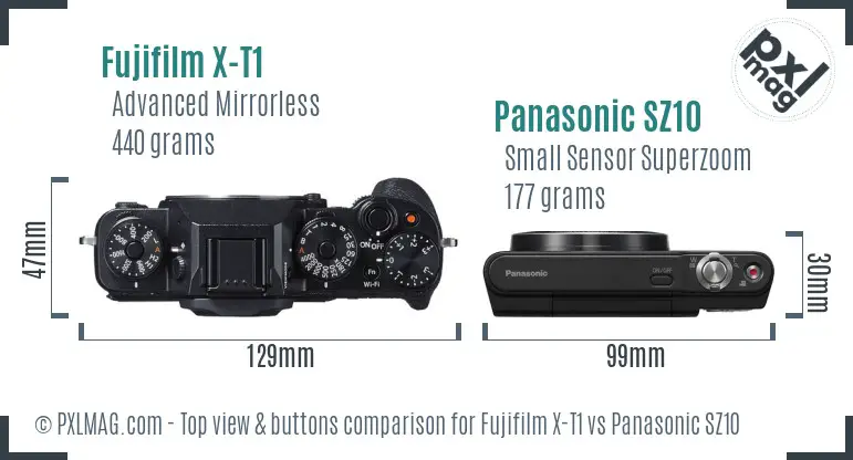 Fujifilm X-T1 vs Panasonic SZ10 top view buttons comparison