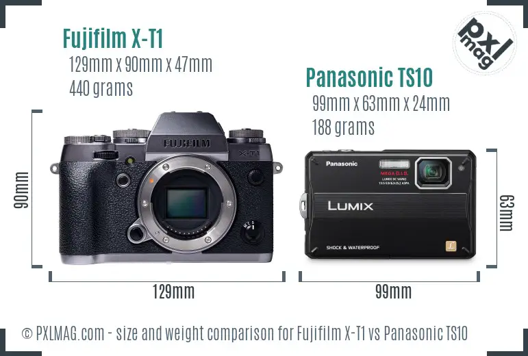 Fujifilm X-T1 vs Panasonic TS10 size comparison