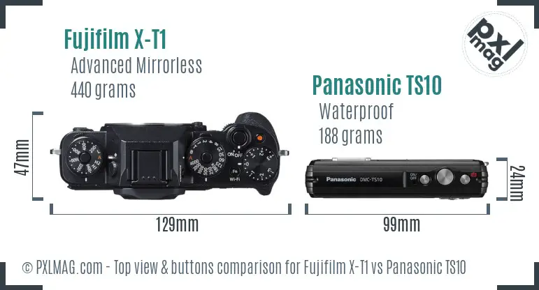 Fujifilm X-T1 vs Panasonic TS10 top view buttons comparison