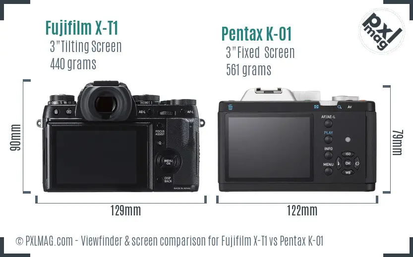 Fujifilm X-T1 vs Pentax K-01 Screen and Viewfinder comparison