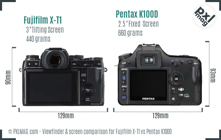 Fujifilm X-T1 vs Pentax K100D Screen and Viewfinder comparison