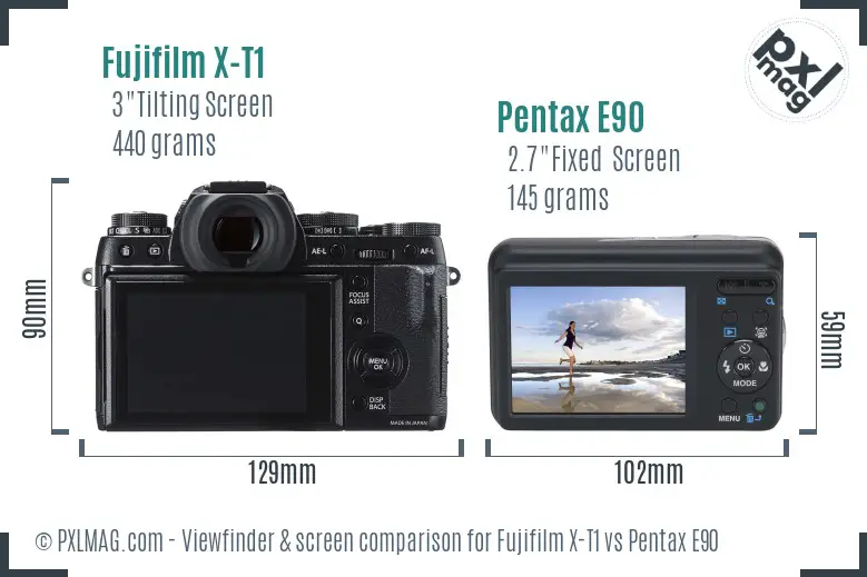 Fujifilm X-T1 vs Pentax E90 Screen and Viewfinder comparison