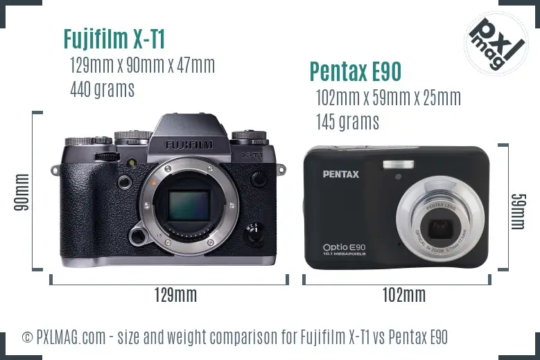 Fujifilm X-T1 vs Pentax E90 size comparison