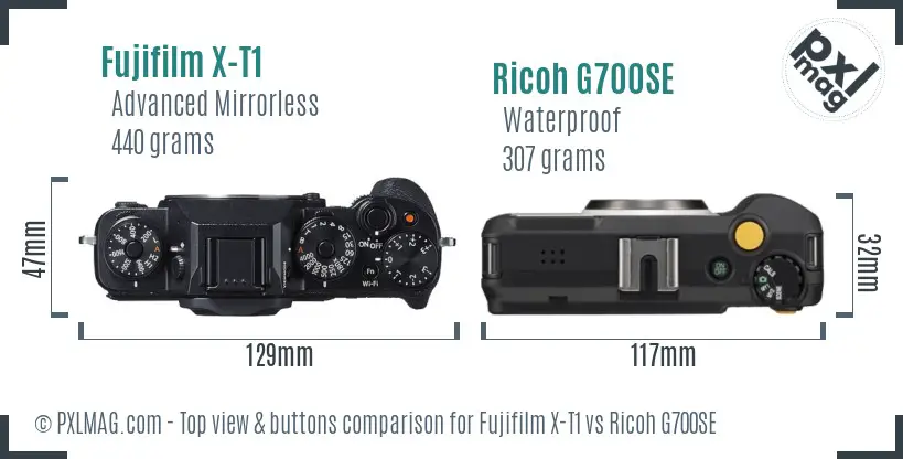 Fujifilm X-T1 vs Ricoh G700SE top view buttons comparison