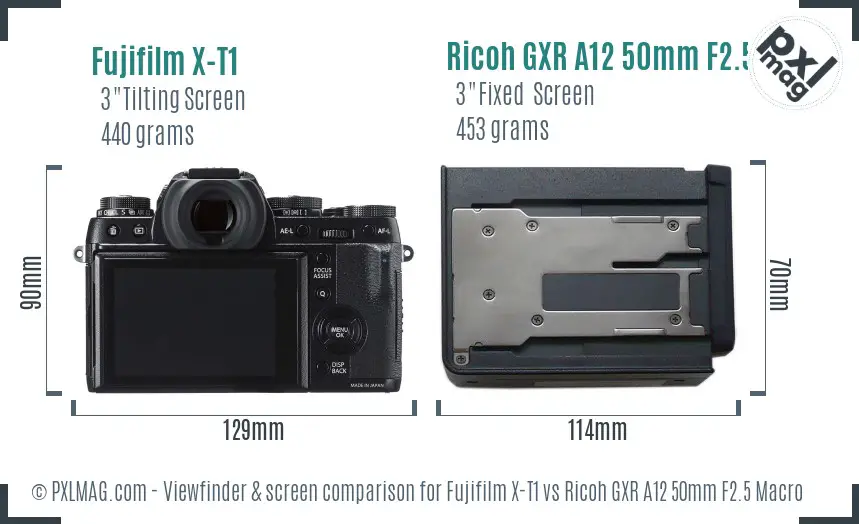 Fujifilm X-T1 vs Ricoh GXR A12 50mm F2.5 Macro Screen and Viewfinder comparison