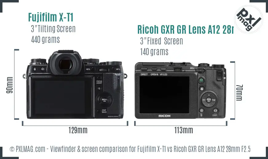 Fujifilm X-T1 vs Ricoh GXR GR Lens A12 28mm F2.5 Screen and Viewfinder comparison