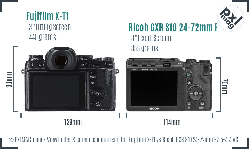 Fujifilm X-T1 vs Ricoh GXR S10 24-72mm F2.5-4.4 VC Screen and Viewfinder comparison